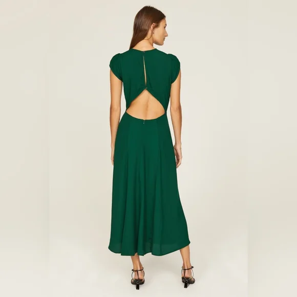 green gavin fringe midi dress Reformation Gavin Midi Open back Dress Emerald Green 0